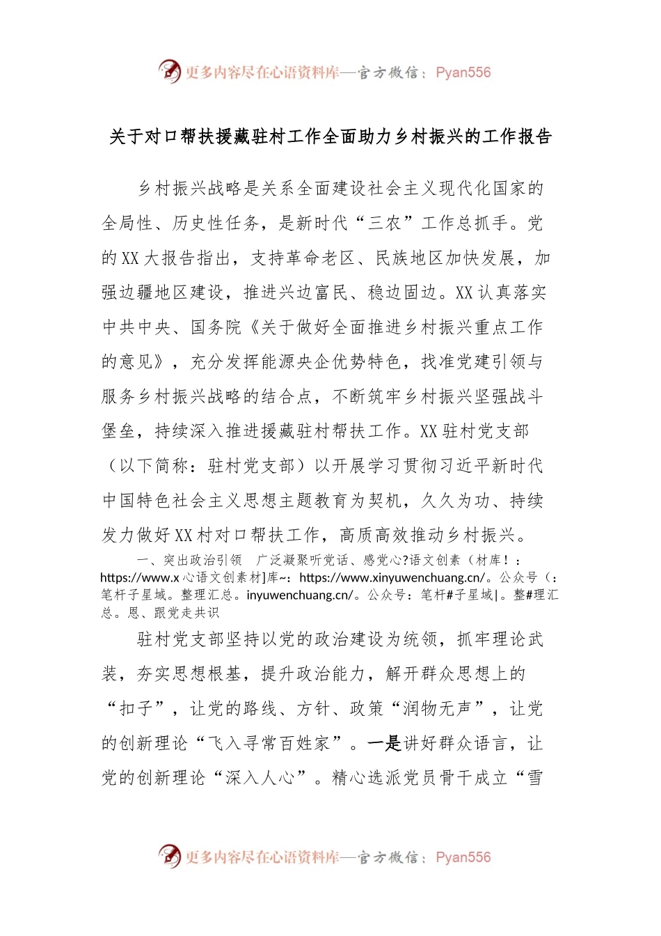 关于对口帮扶援藏驻村工作全面助力乡村振兴的工作报告.docx_第1页