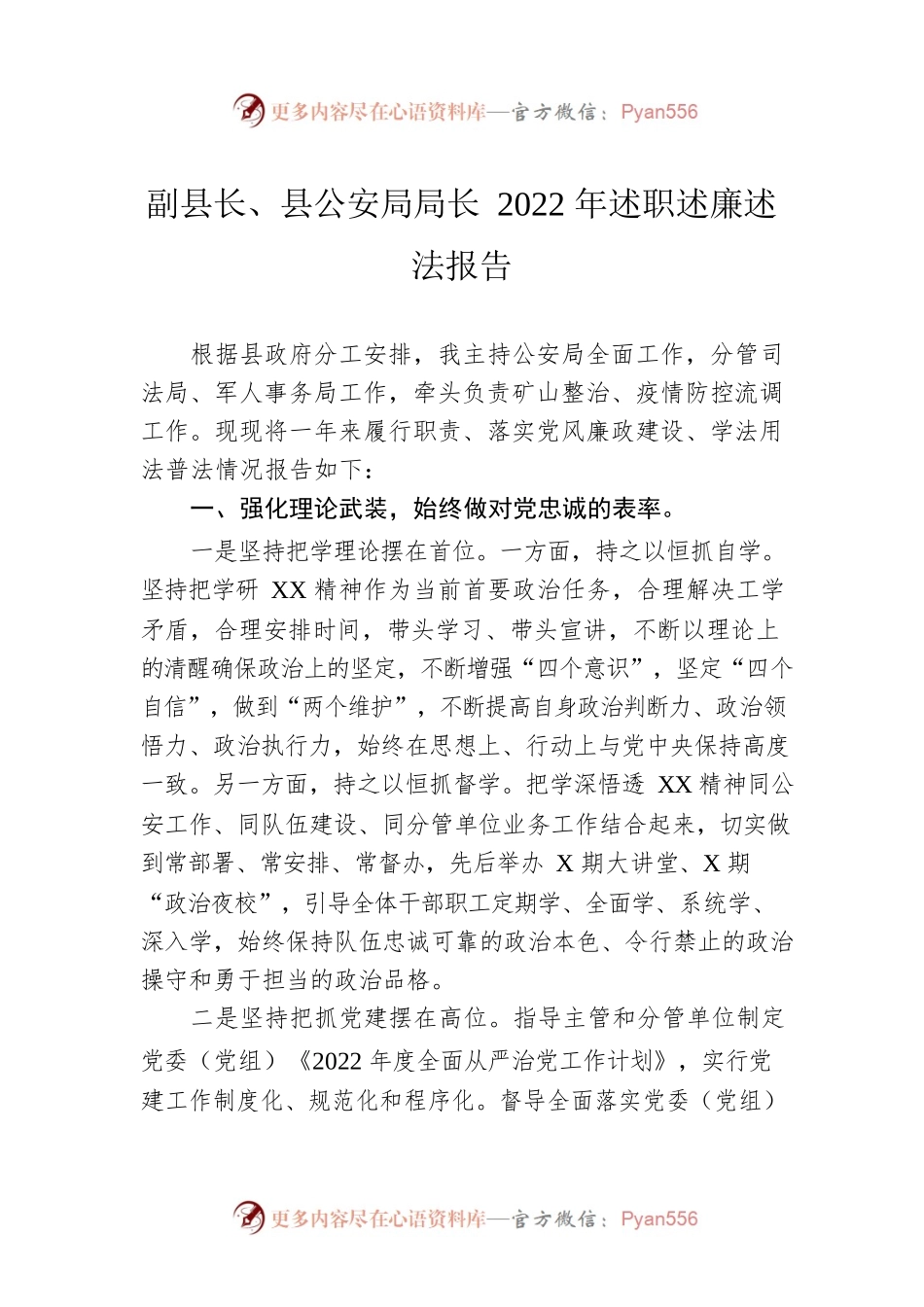 副县长、县公安局局长2022年述职述廉述法报告.docx_第1页