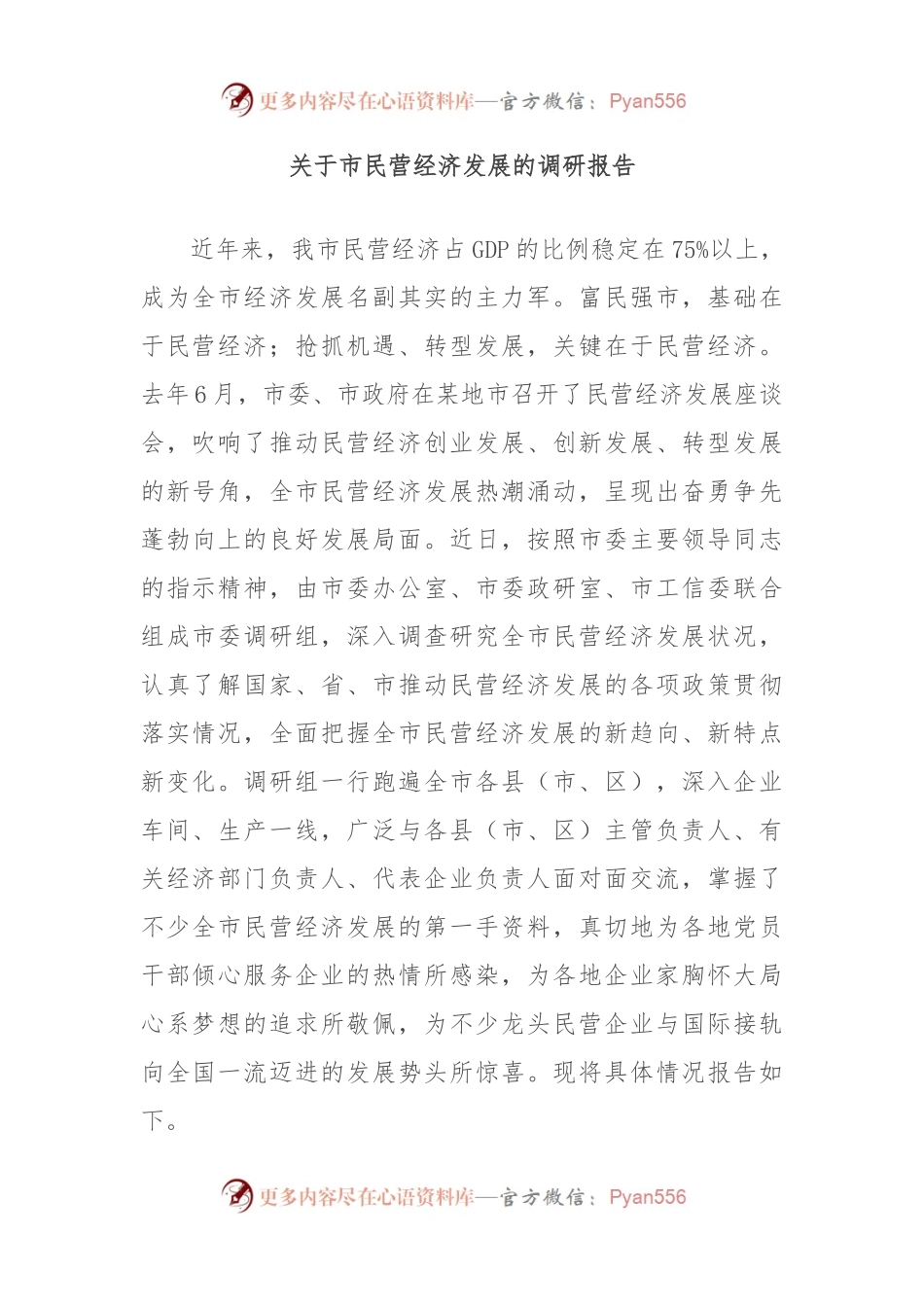关于市民营经济发展的调研报告.docx_第1页