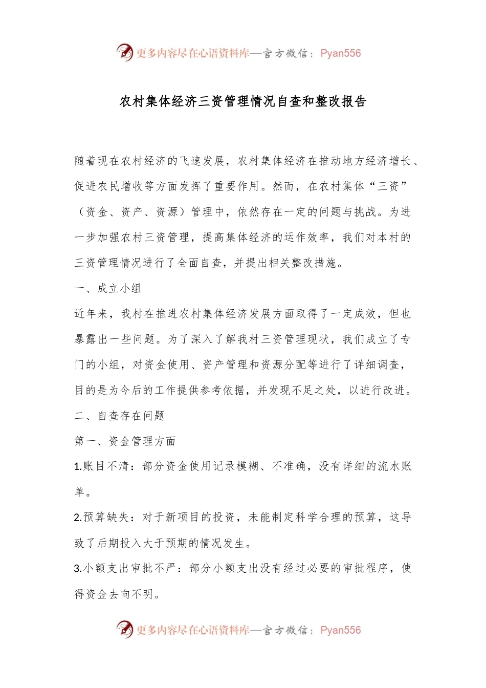 农村集体经济三资管理情况自查和整改报告.docx_第1页