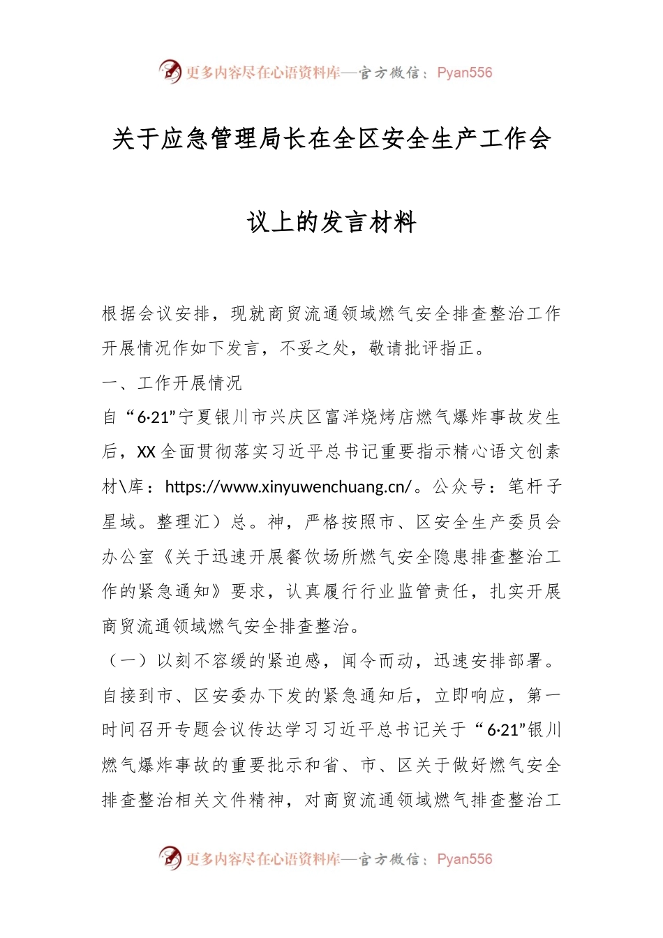 关于应急管理局长在全区安全生产工作会议上的发言材料.docx_第1页