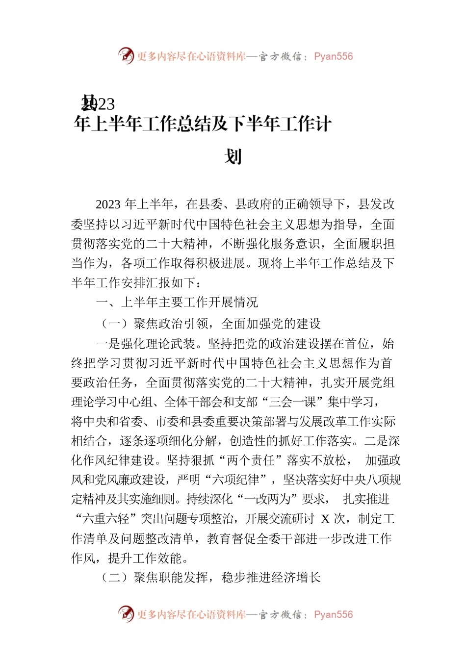 县2023年上半年工作总结及下半年工作计划.docx_第1页