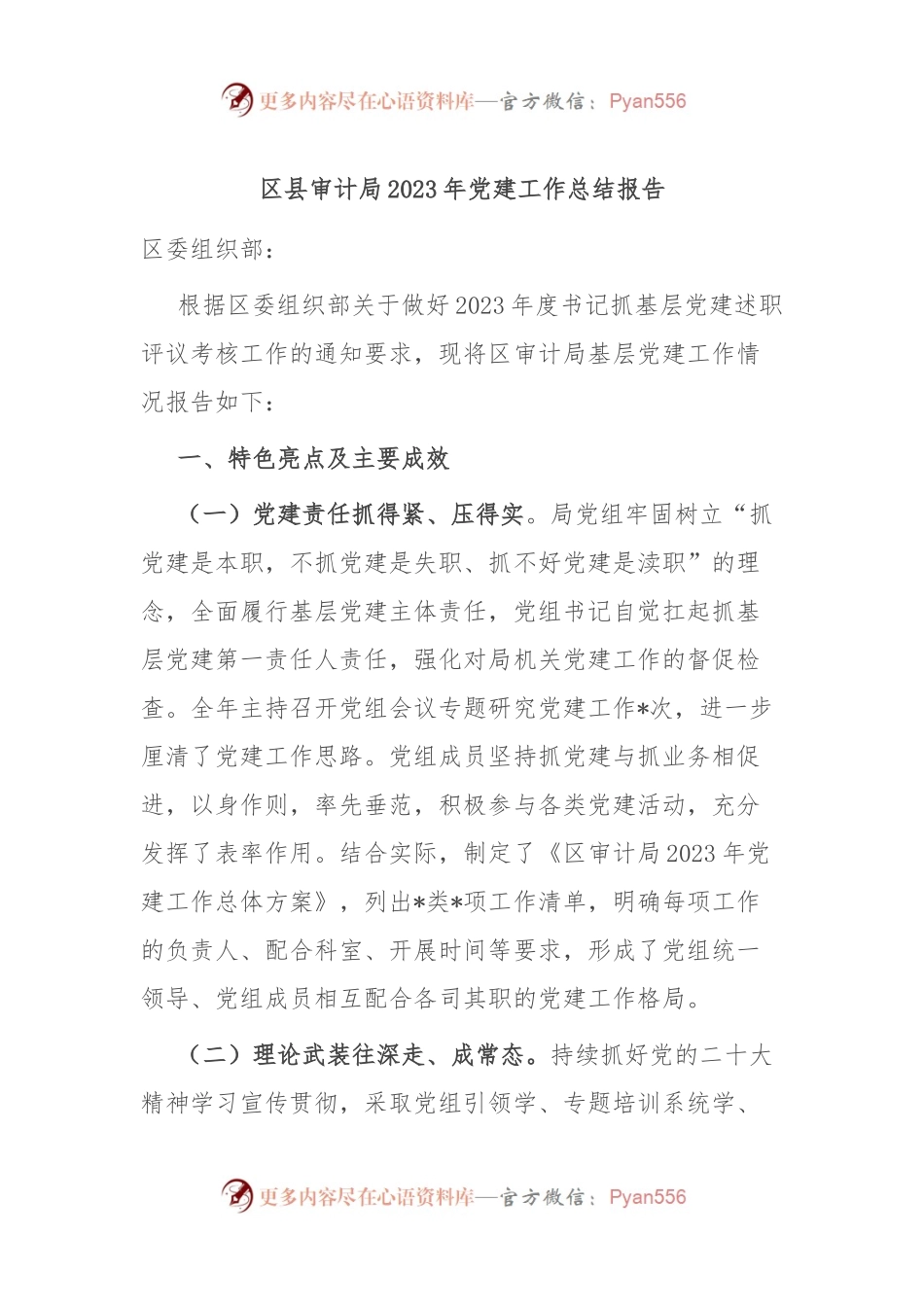 区县审计局2023年党建工作总结报告.docx_第1页