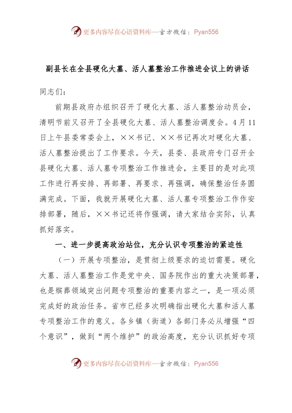 副县长在全县硬化大墓、活人墓整治工作推进会议上的讲话.docx_第1页