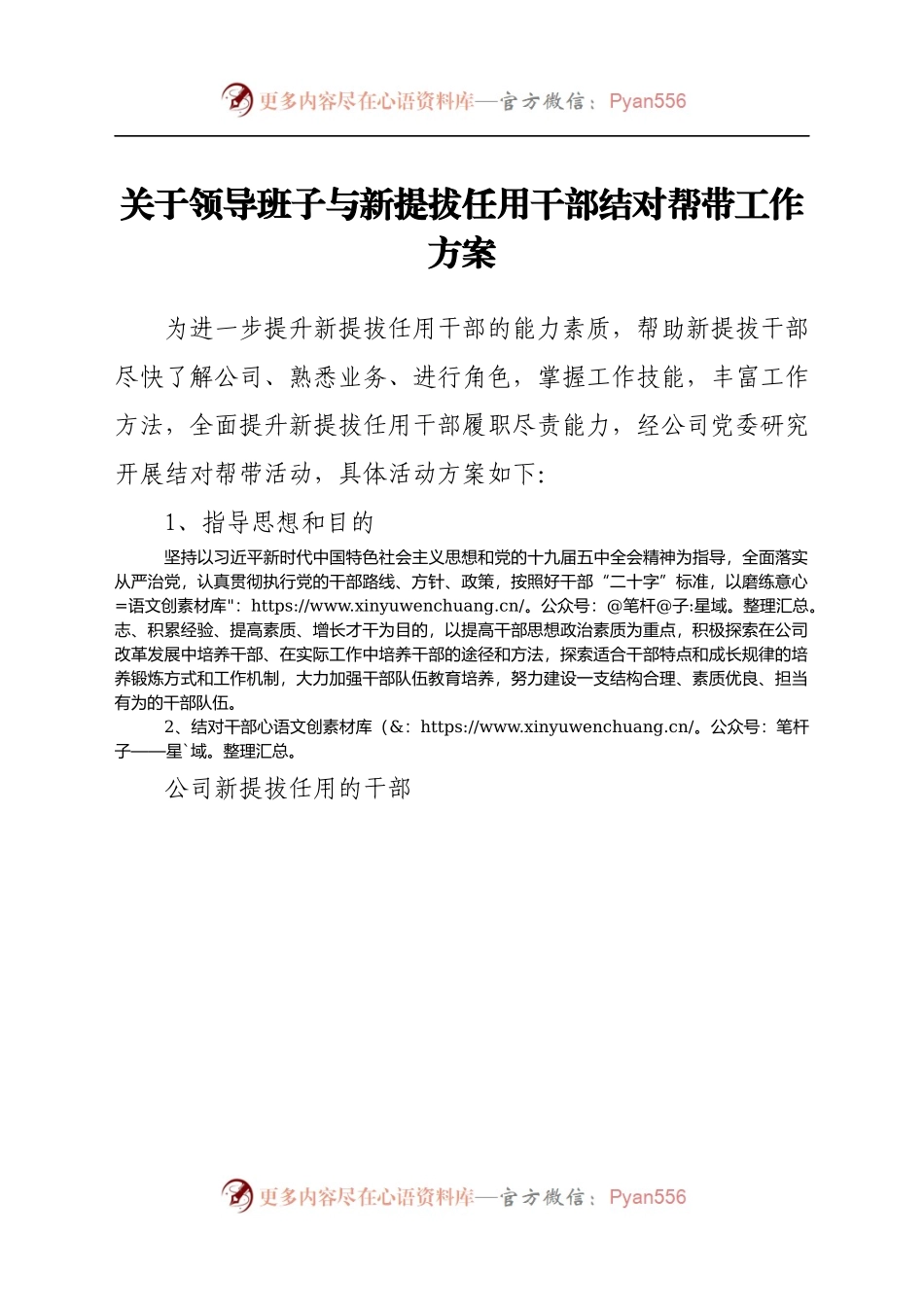 关于领导班子与新提拔任用干部结对帮带工作方案.docx_第1页