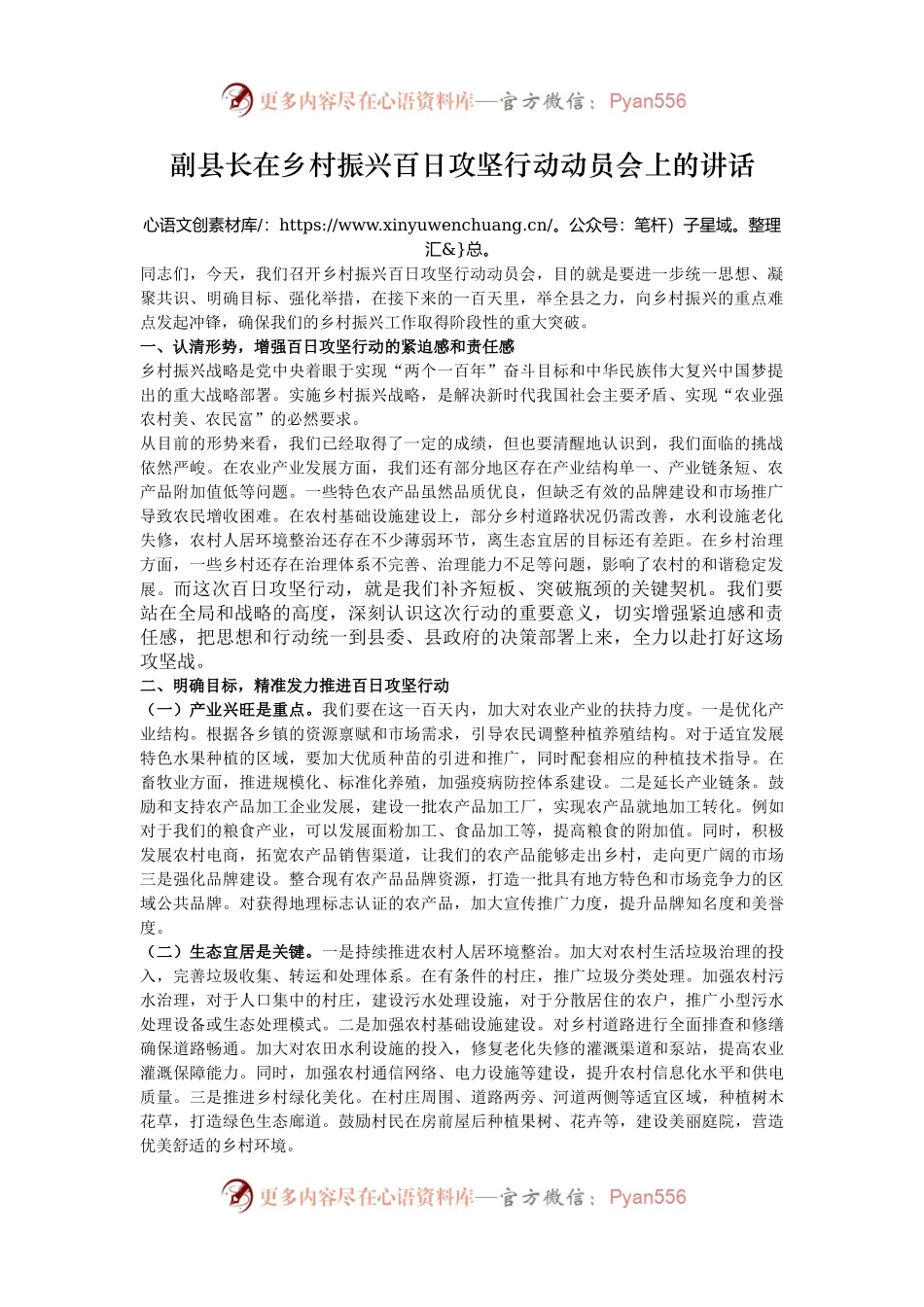 副县长在乡村振兴百日攻坚行动动员会上的讲话.docx_第1页