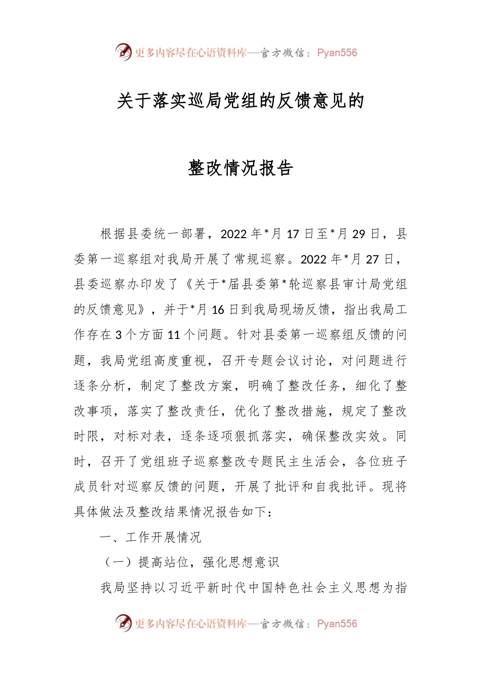 关于落实巡局党组的反馈意见的整改情况报告.docx_第1页