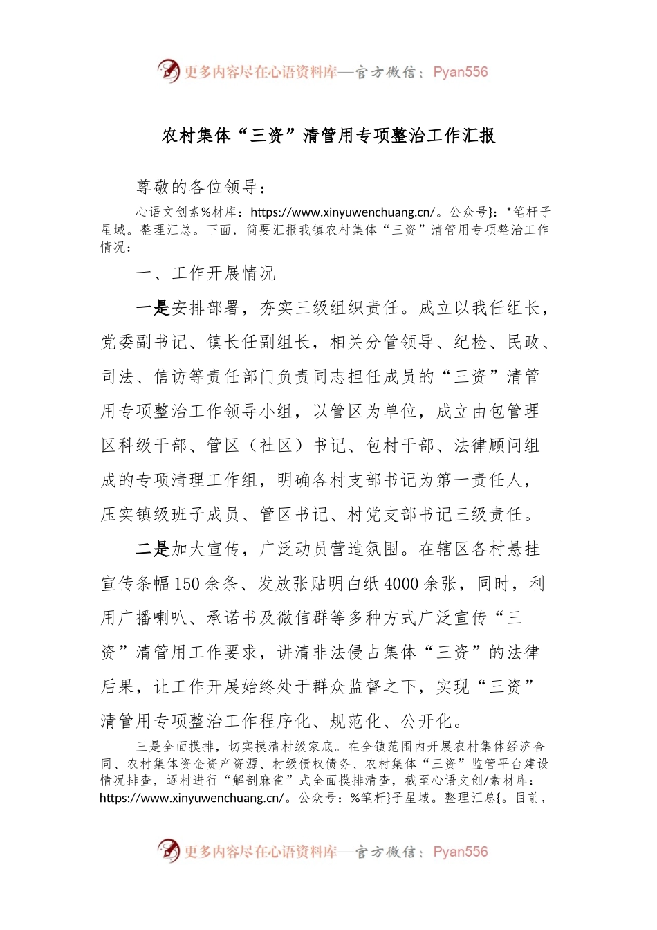 农村集体“三资”清管用专项整治工作汇报.docx_第1页