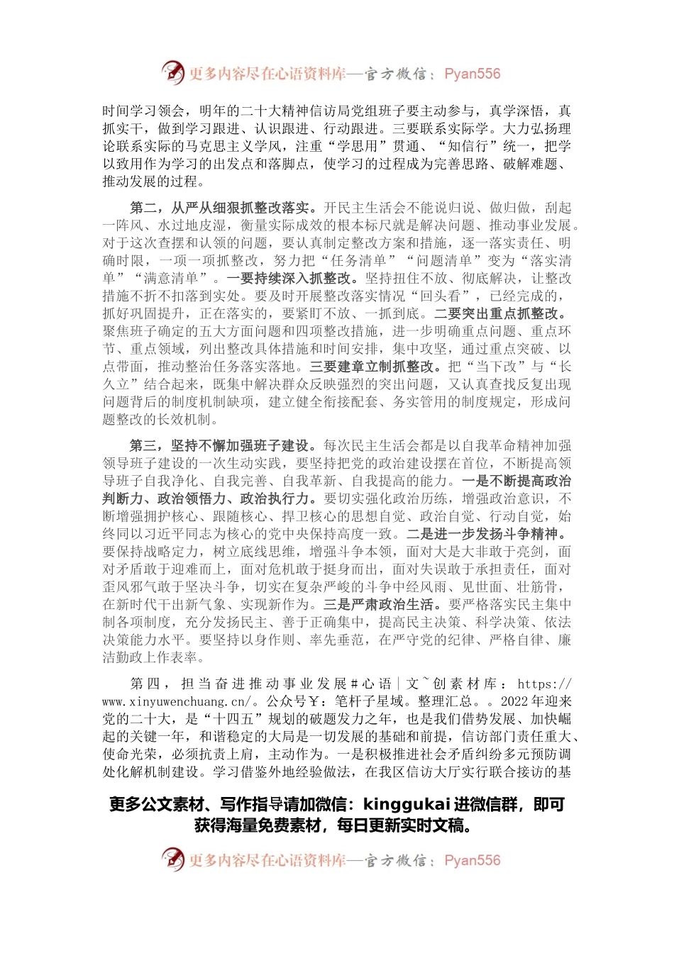 区领导指导区信访局党组班子民主生活会讲话提纲.docx_第2页