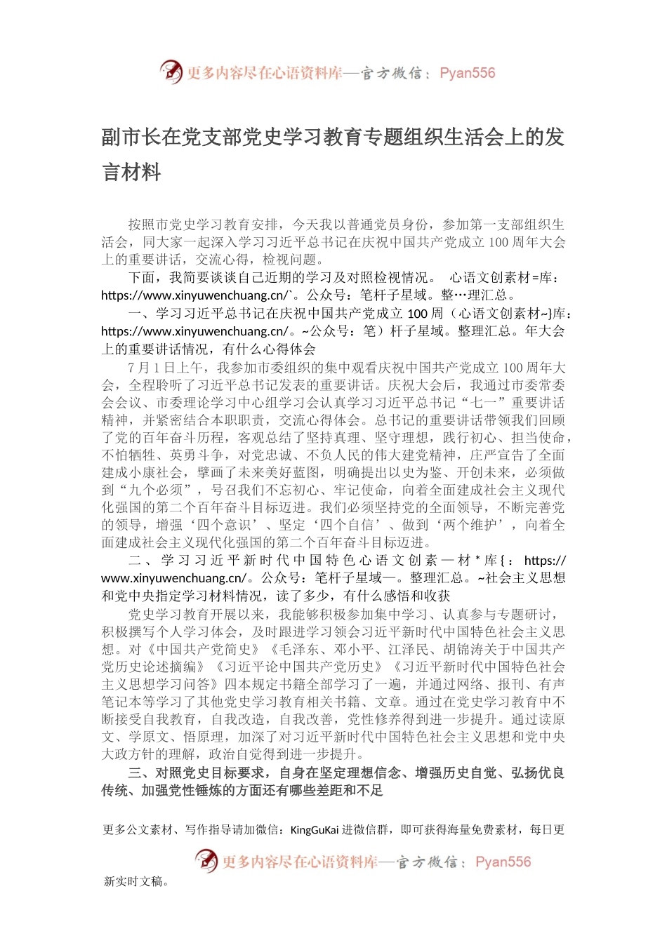 副市长在党支部党史学习教育专题组织生活会上的发言材料149257.docx_第1页