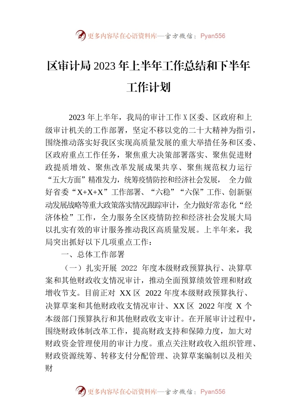 区审计局2023年上半年工作总结和下半年工作计划(20230721).docx_第1页