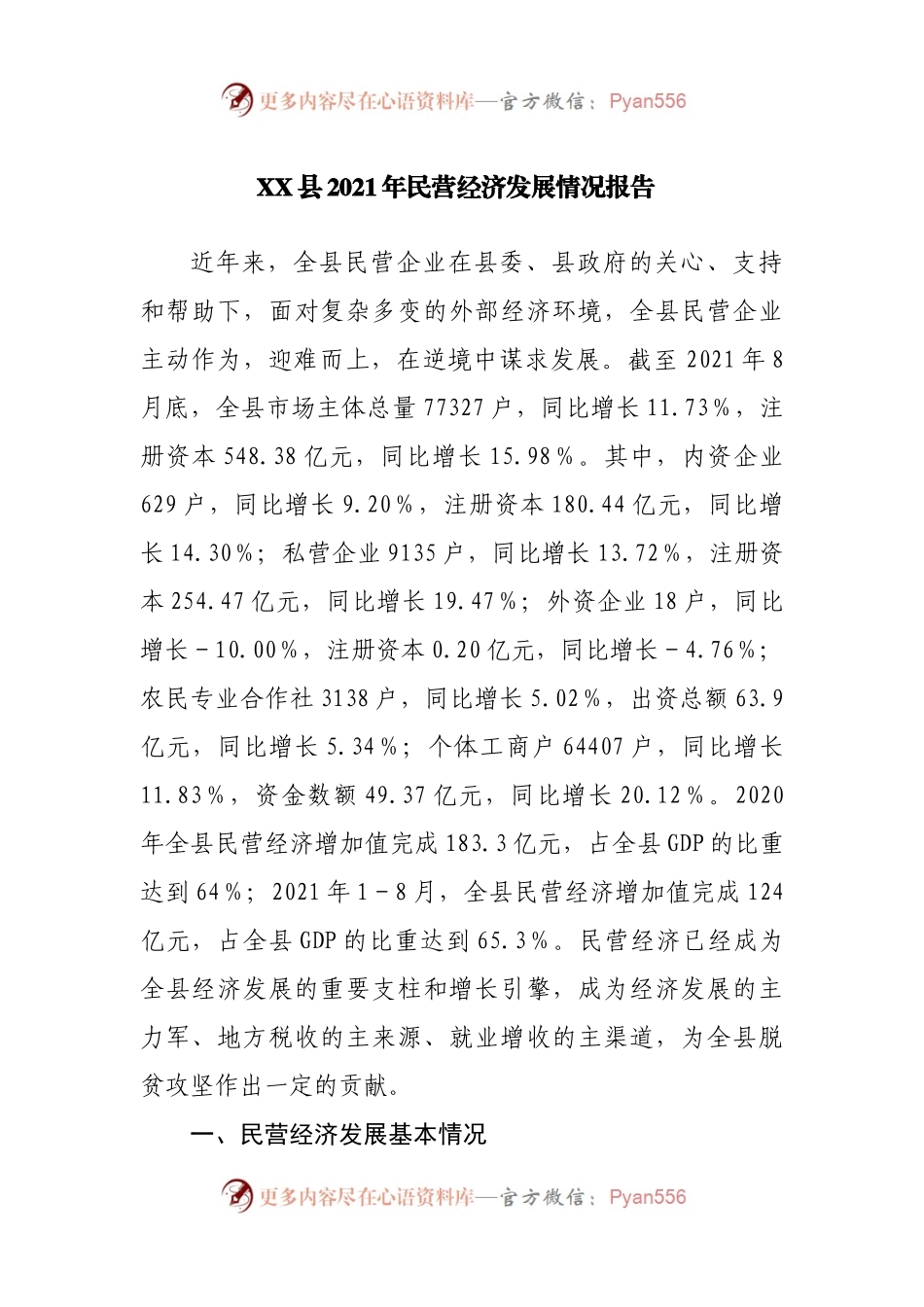 县2021年民营经济发展情况报告(001).docx_第1页