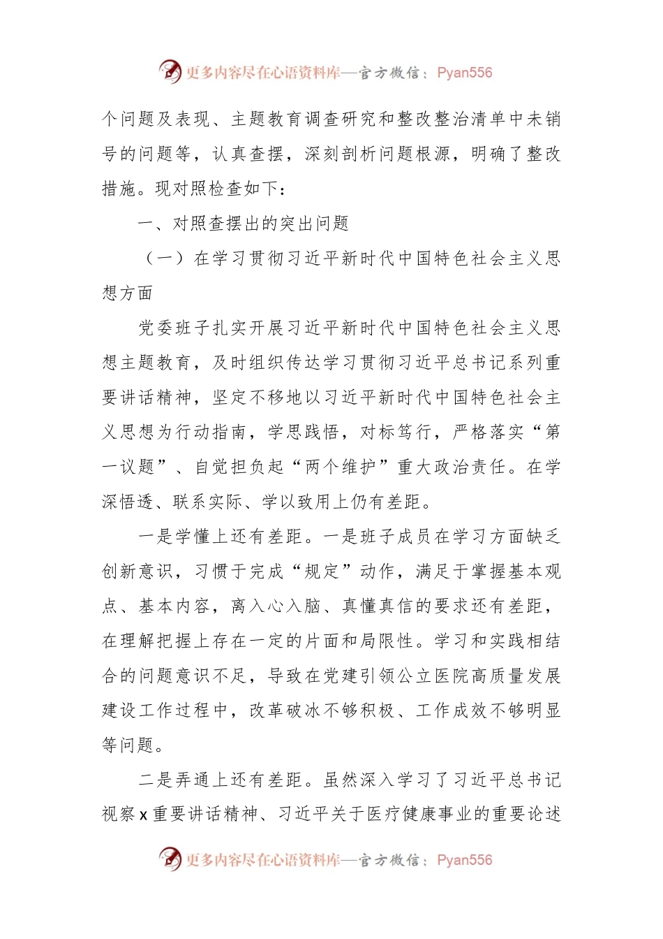 医院领导班子2023年度第二批主题教育民主生活会对照检查材料（六个方面，自觉坚定，典型案例、上年度整改等）.docx_第2页