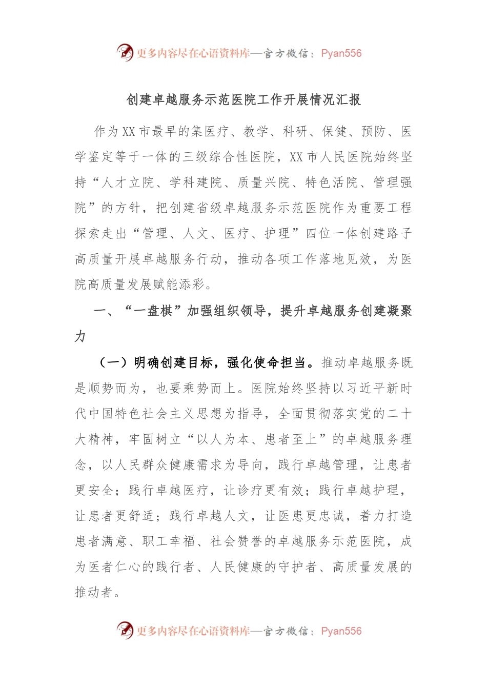 创建卓越服务示范医院工作开展情况汇报.docx_第1页