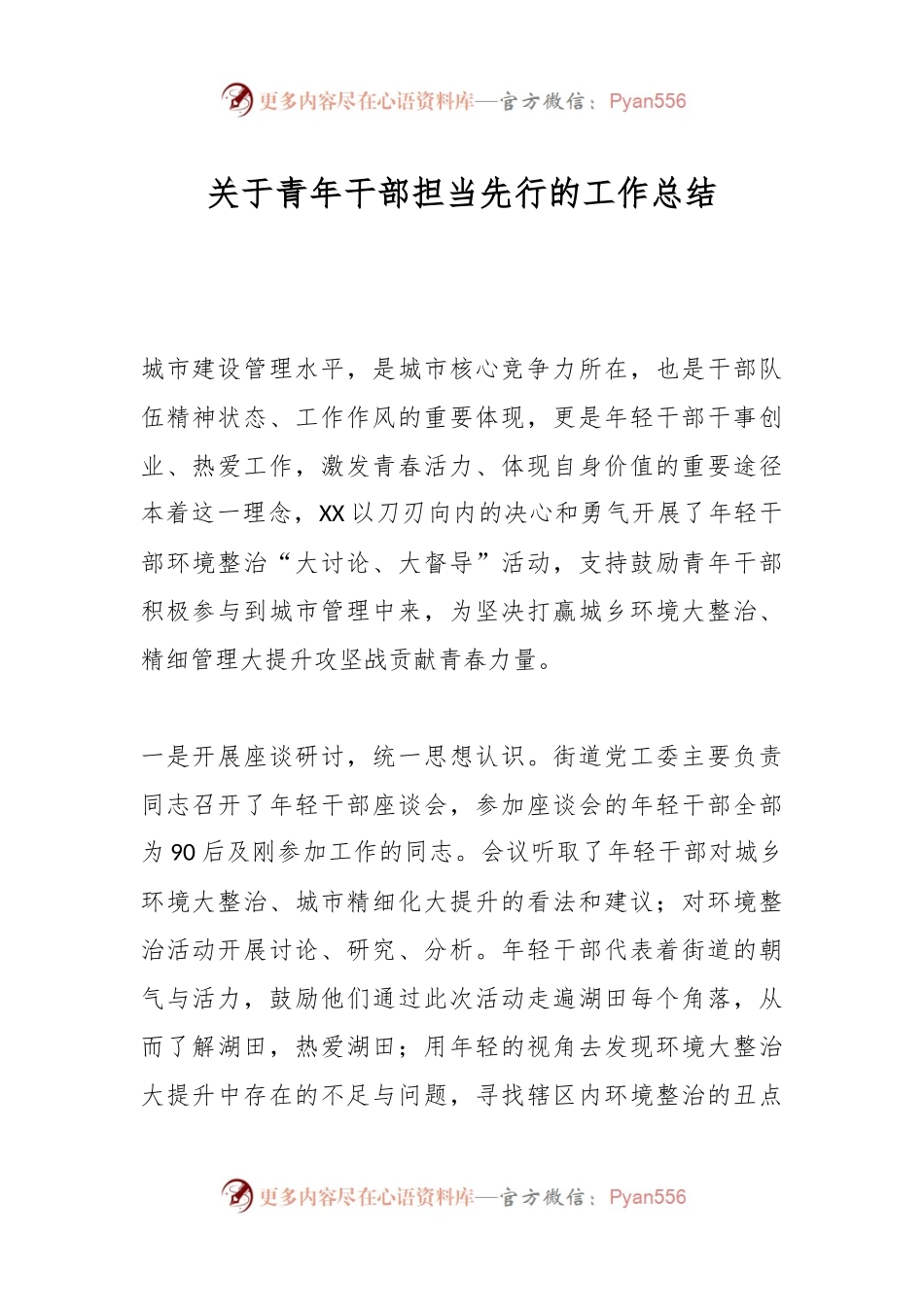 关于青年干部担当先行的工作总结.docx_第1页