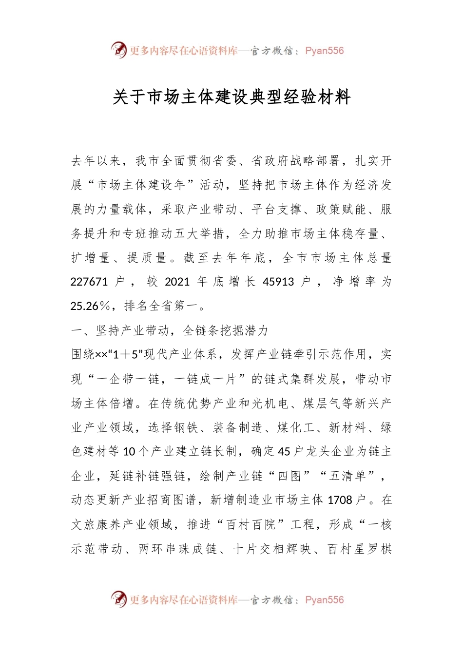 关于市场主体建设典型经验材料.docx_第1页