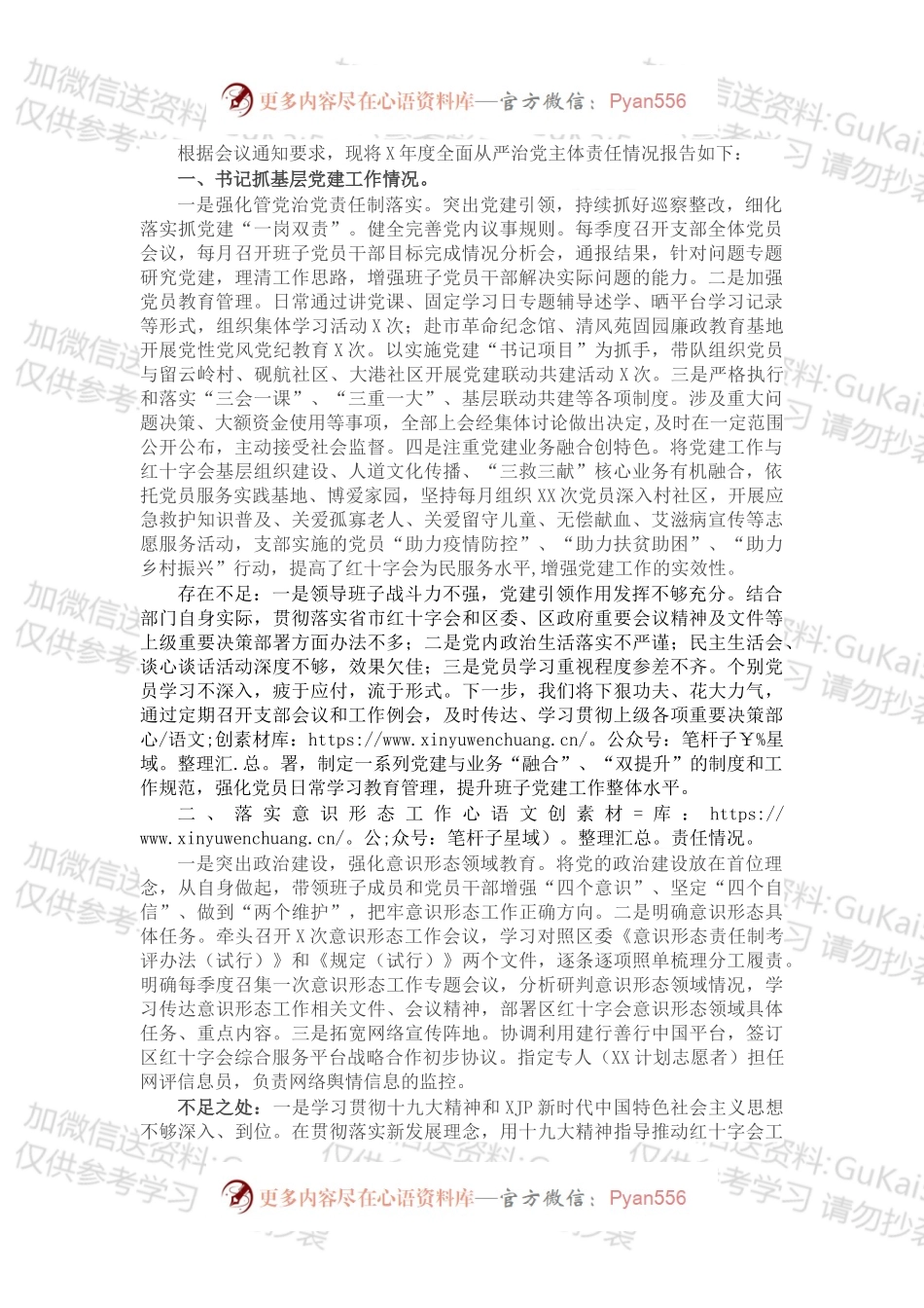 区红十字会党支部书记X年度履行全面从严治党主体责任述职报告.docx_第1页