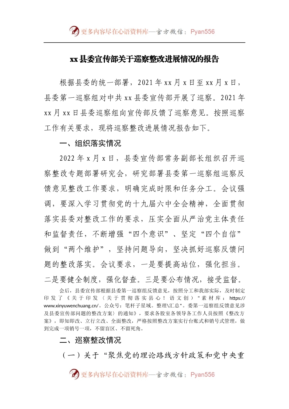 关于巡察整改进展情况的报告20220515.docx_第1页