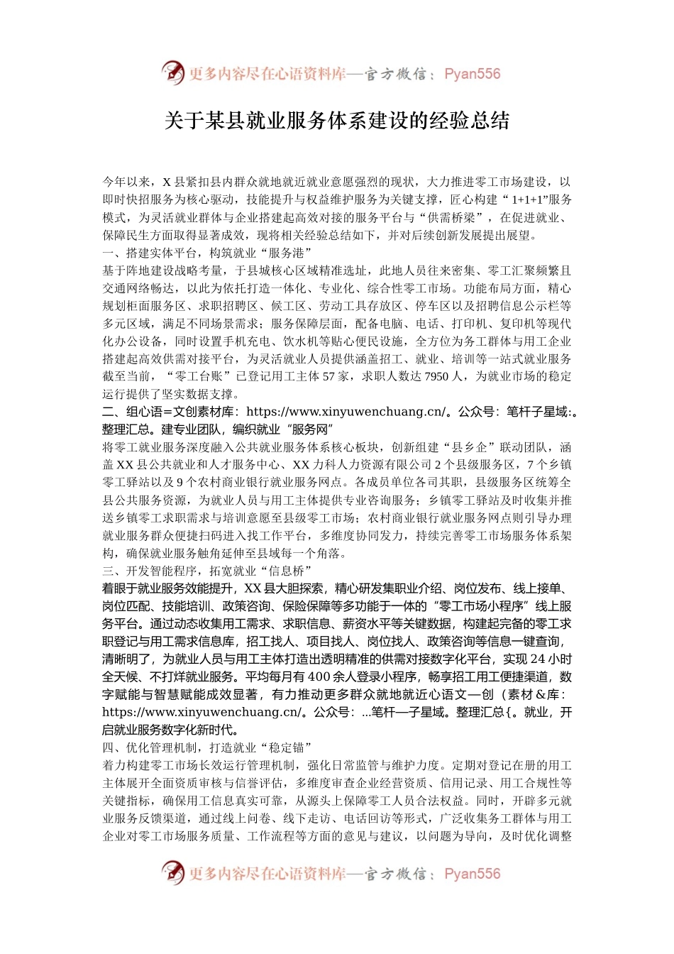 关于某县就业服务体系建设的经验总结.docx_第1页