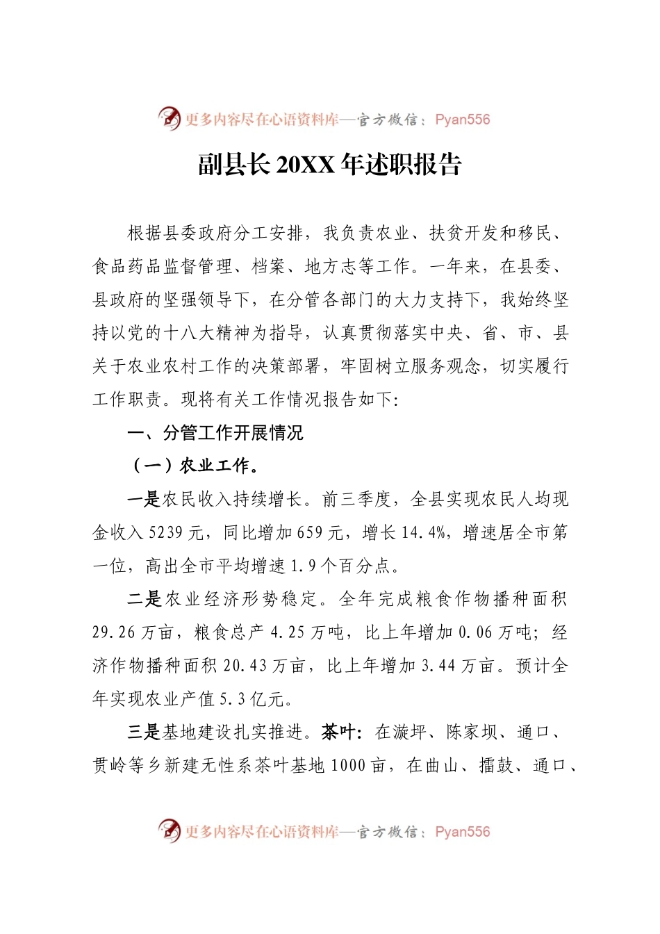 副县长20XX年述职报告.docx_第1页