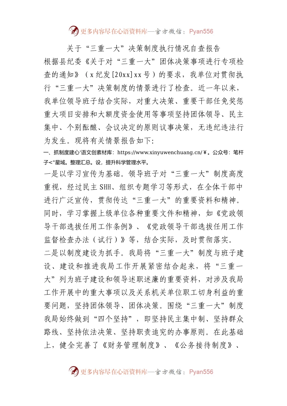关于“三重一大”决策制度执行情况自查报告.docx_第1页
