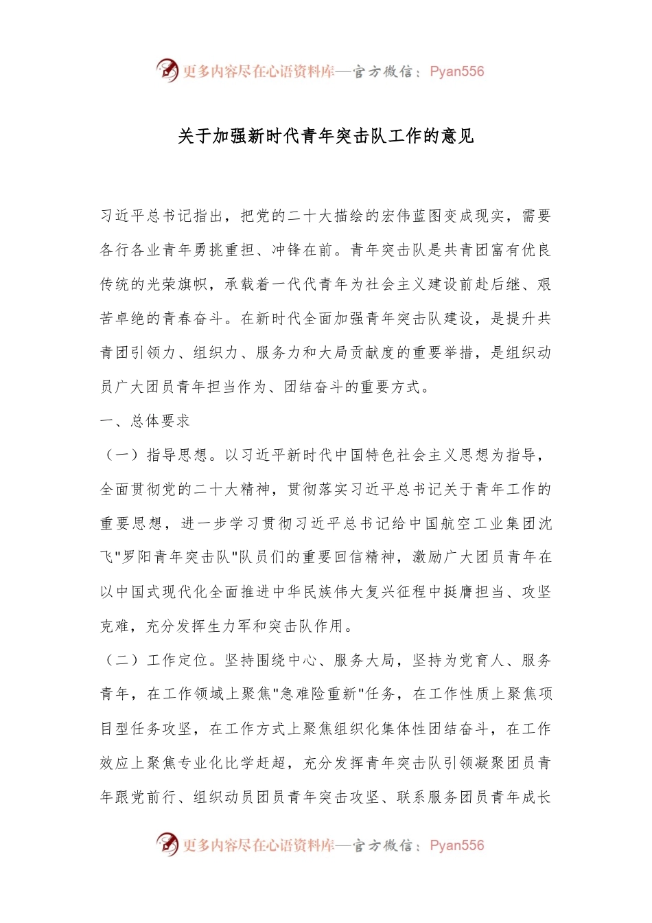 关于加强新时代青年突击队工作的意见.docx_第1页