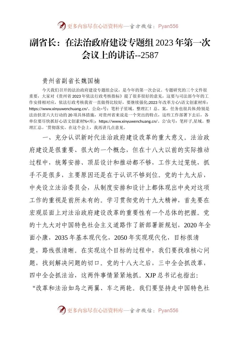副省长：在法治政府建设专题组2023年第一次会议上的讲话.docx_第1页