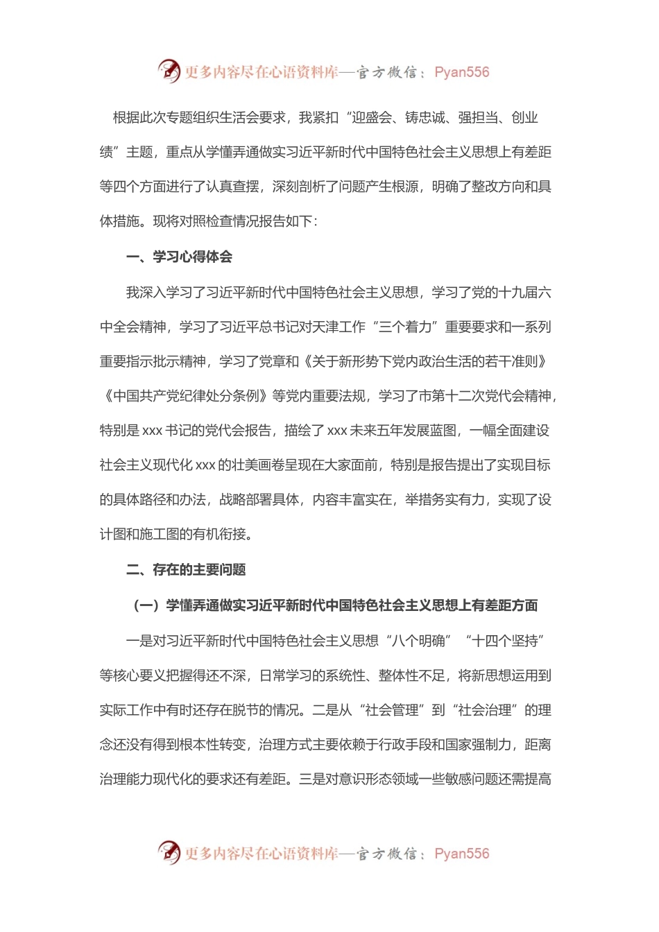 副县长“迎盛会、铸忠诚、强担当、创业绩”组织生活会对照检查材料.docx_第1页