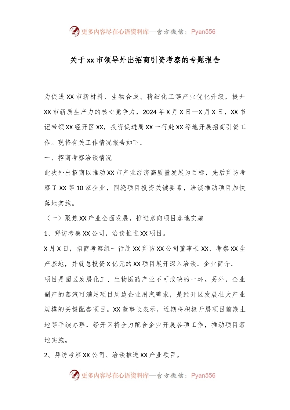 关于xx市领导外出招商引资考察的专题报告.docx_第1页