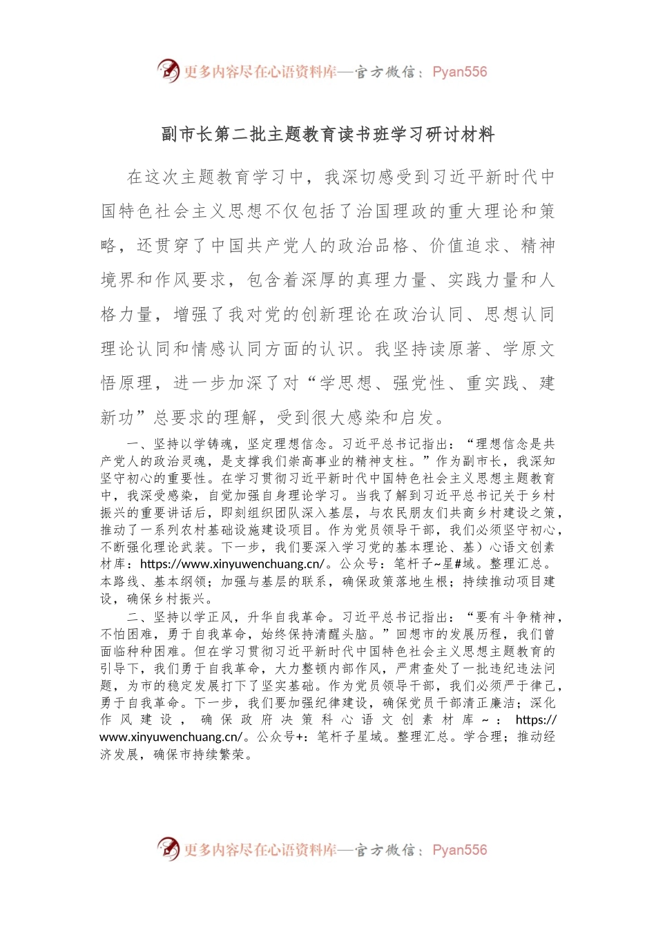 副市长第二批主题教育读书班学习研讨材料.docx_第1页