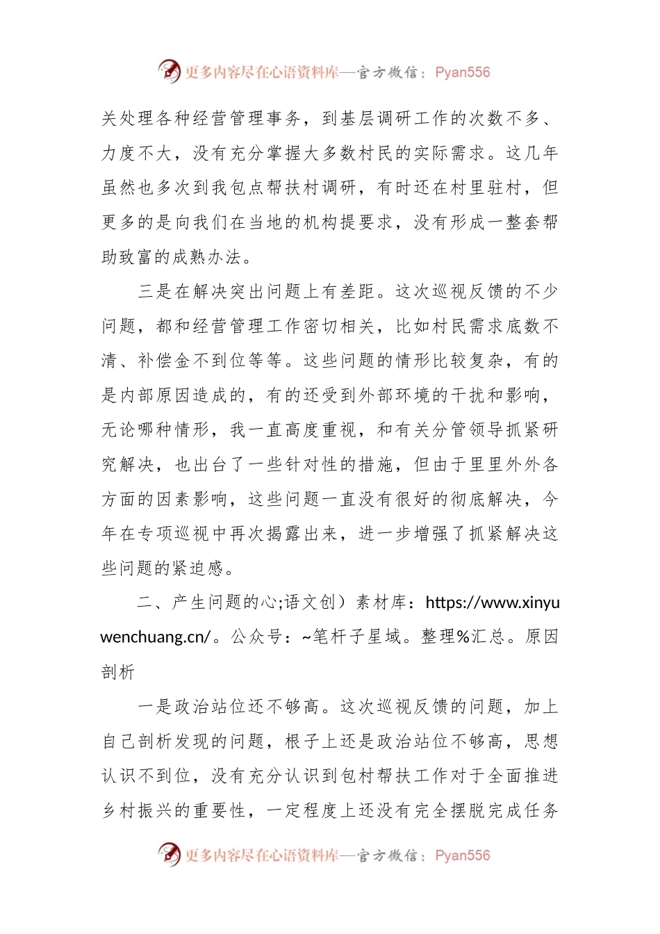 关于包村帮扶领导巡视整改民主生活会发言材料.docx_第2页