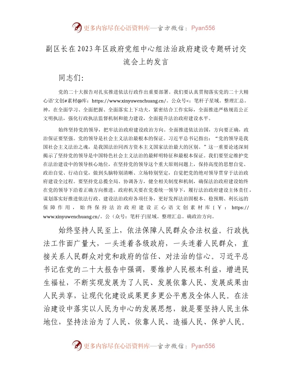 副区长在中心组法治政府建设专题研讨交流会上的发言.docx_第1页