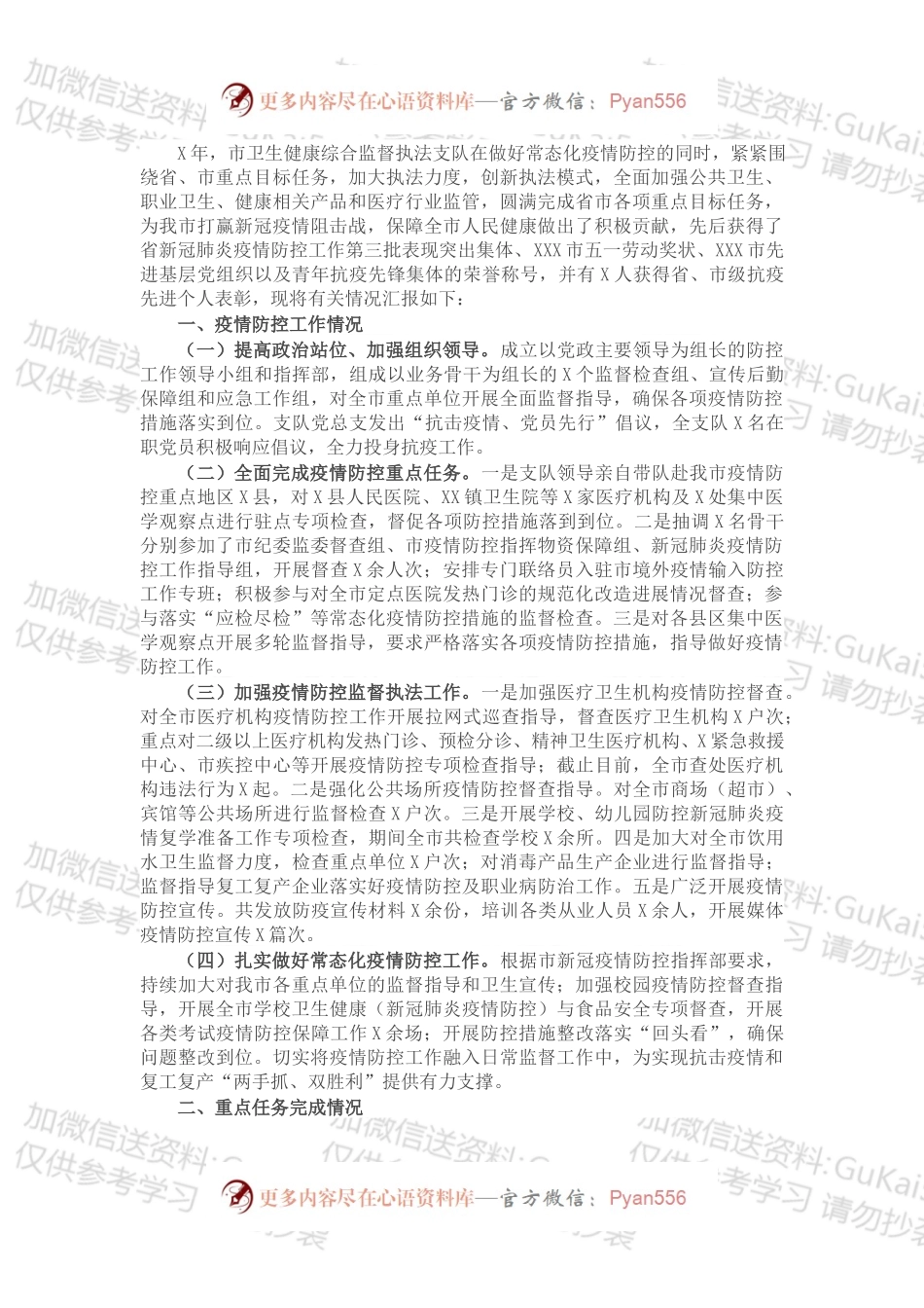 卫生健康综合监督执法支队工作总结及X年工作计划.docx_第1页