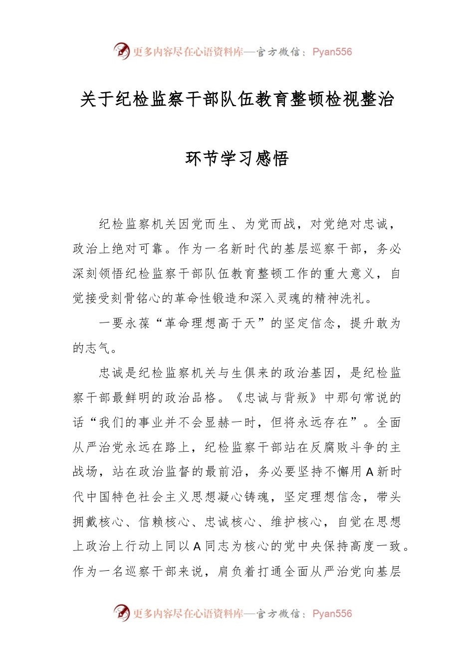 关于纪检监察干部队伍教育整顿检视整治环节学习感悟.docx_第1页