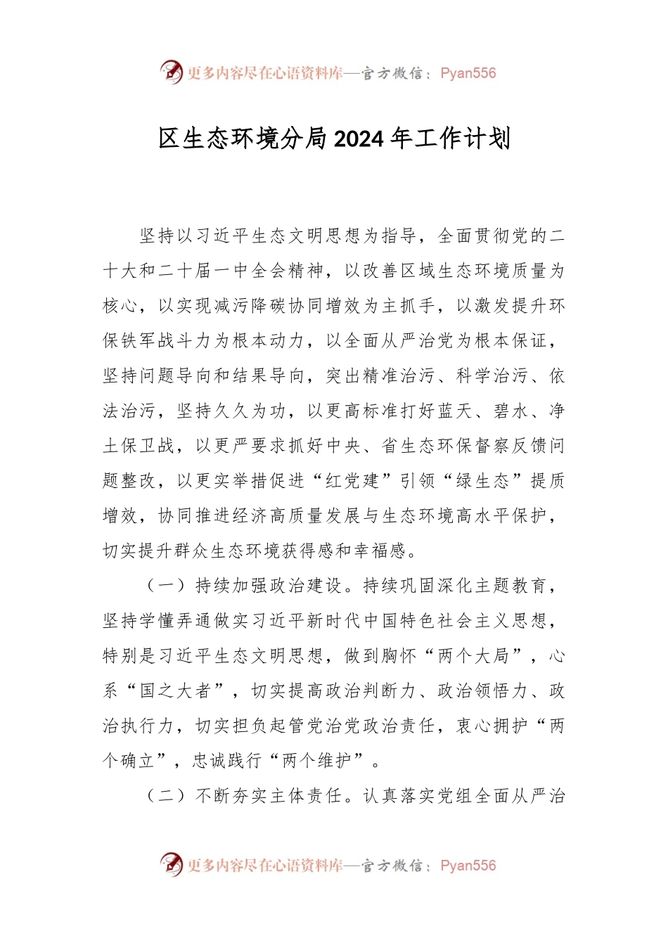 区生态环境分局2024年工作计划.docx_第1页