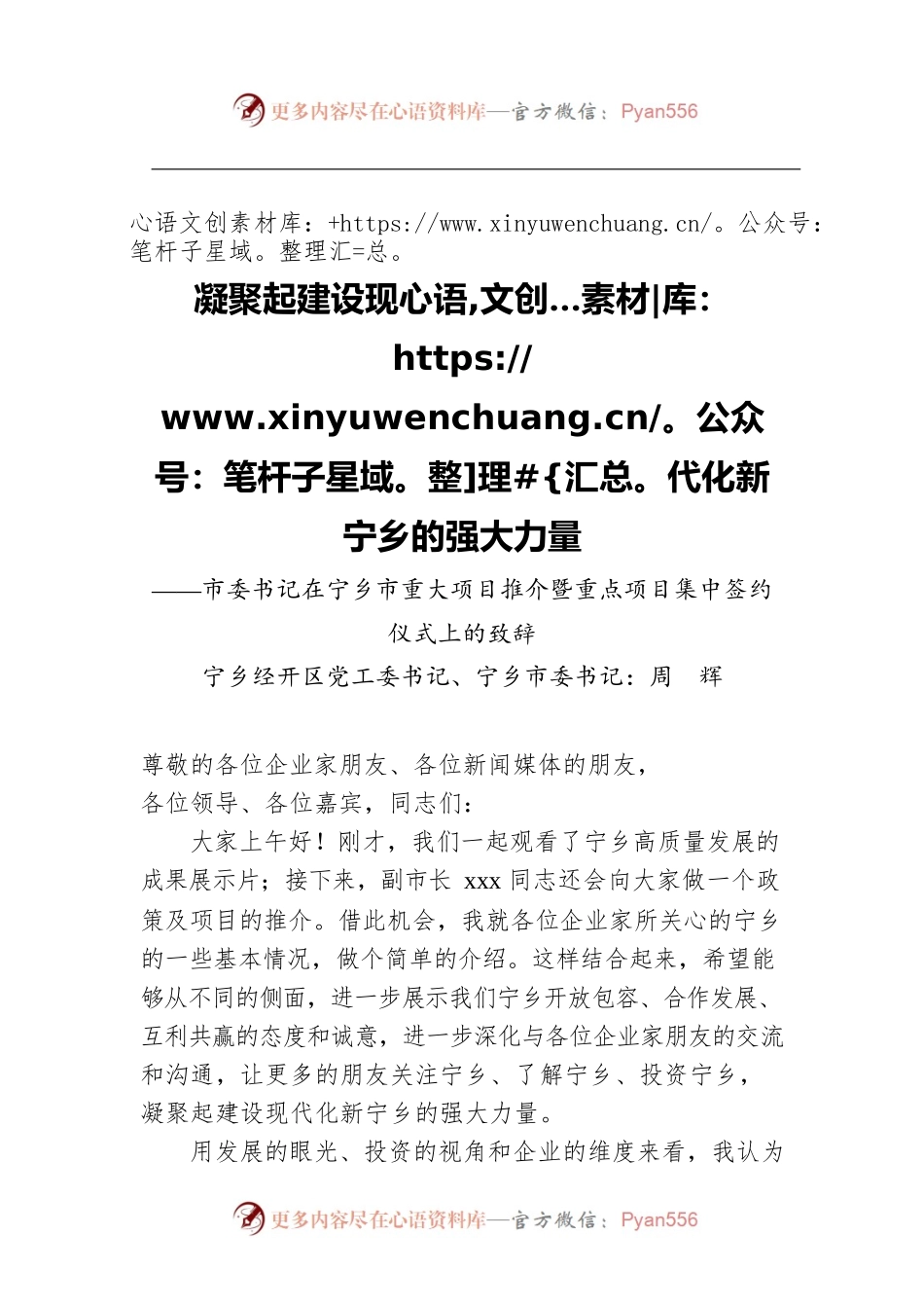 凝聚起建设现代化新宁乡的强大力量——市委书记在市重大项目推介暨重点项目集中签约仪式上的致辞.docx_第1页