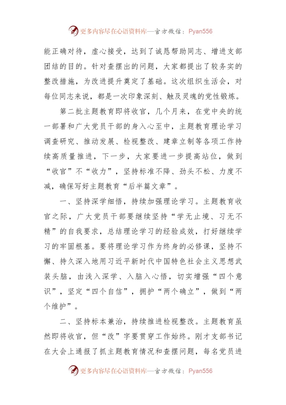 列席主题教育组织生活会点评讲话稿（会中）.docx_第2页
