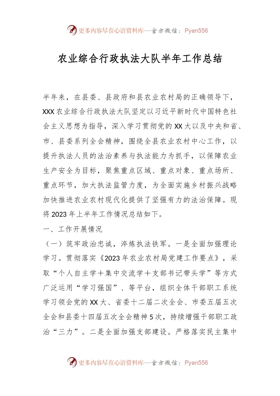 农业综合行政执法大队半年工作总结.docx_第1页