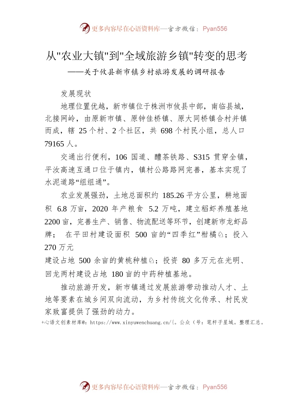 关于攸县新市镇乡村旅游发展的调研报告.docx_第1页