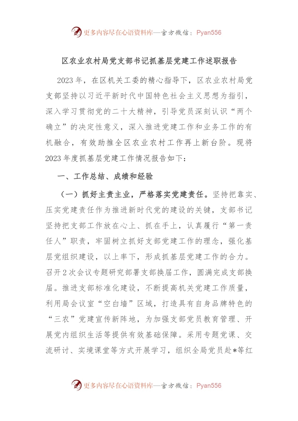 区农业农村局党支部书记抓基层党建工作述职报告.docx_第1页