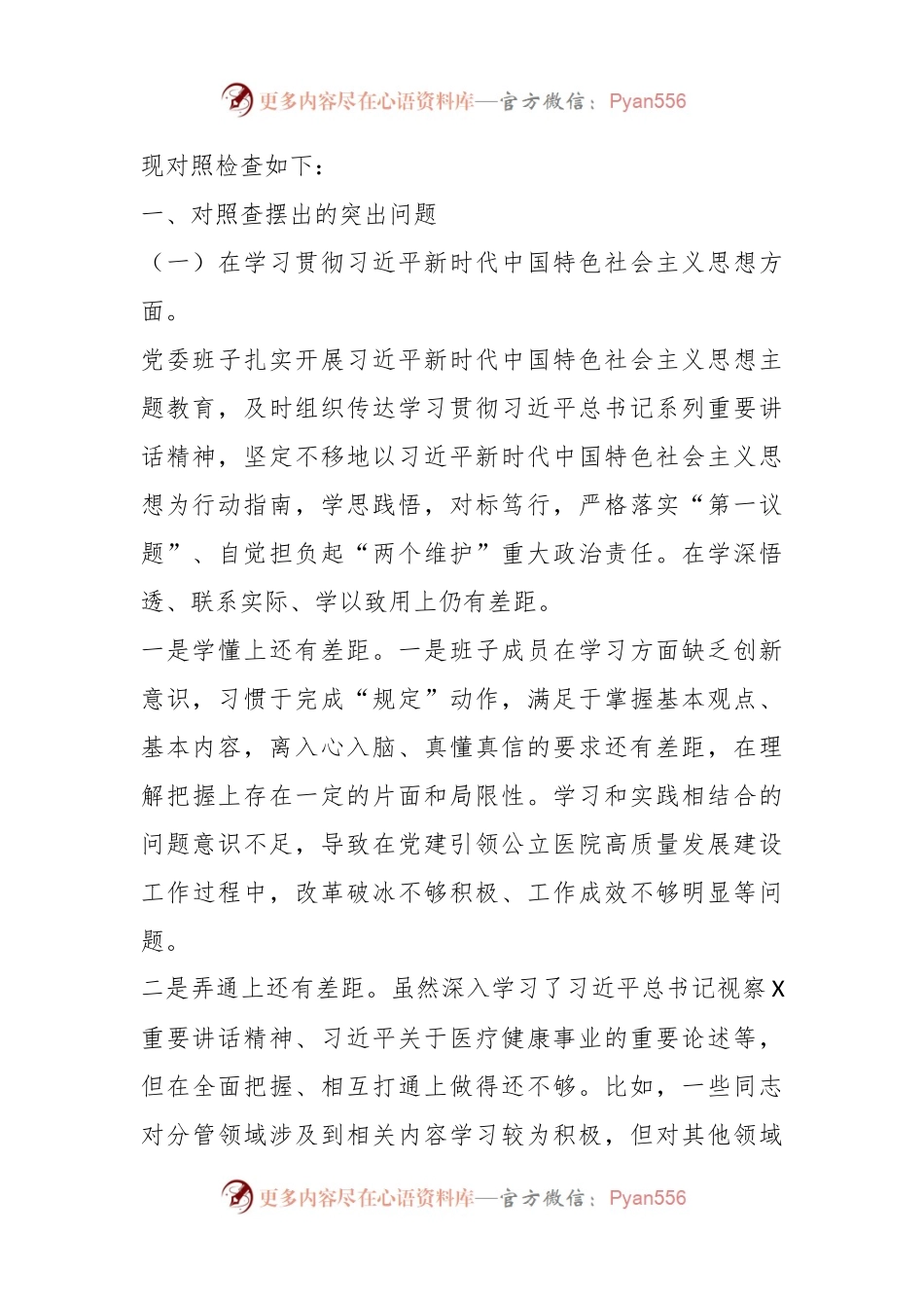 医院2023年民主生活会班子对照检查材料（新6个对照方面＋典型案例剖析）.docx_第2页