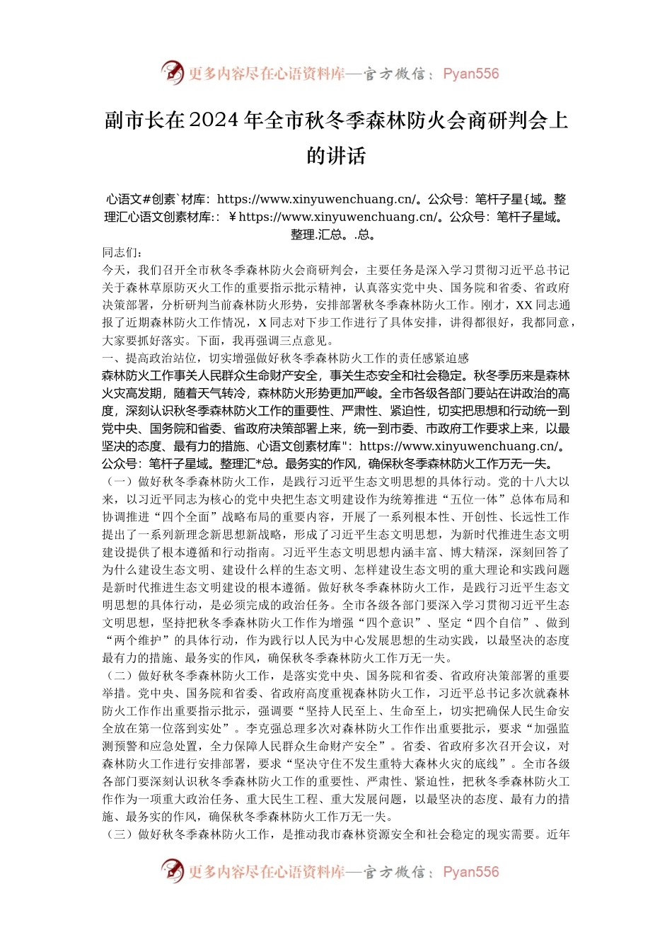 副市长在2024年全市秋冬季森林防火会商研判会上的讲话.docx_第1页
