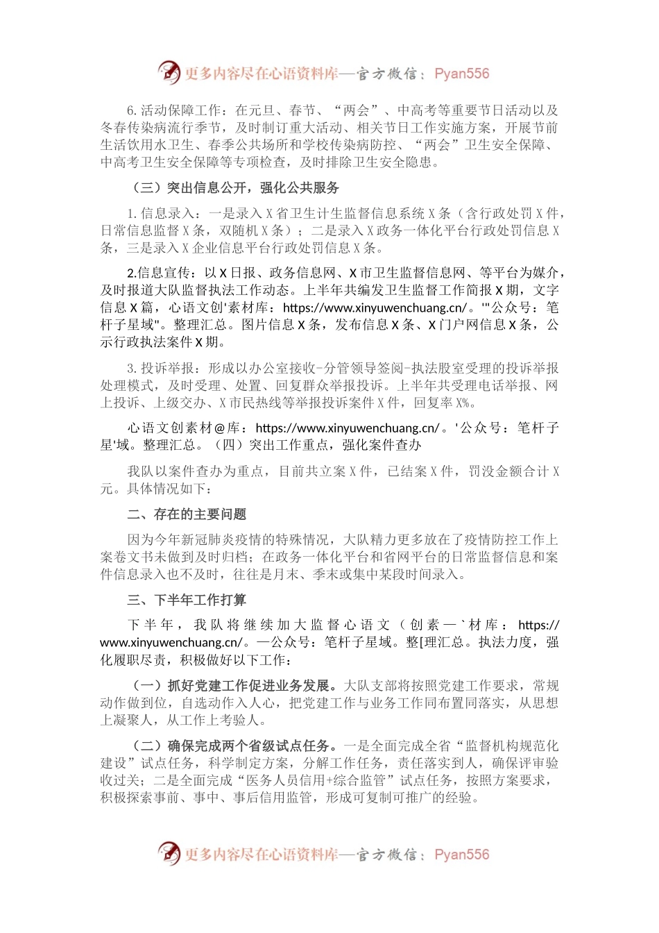 卫生执法大队关于上半年工作总结及下半年工作计划的报告.docx_第1页