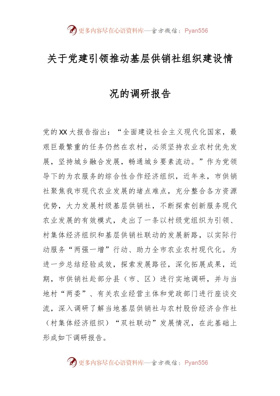 关于党建引领推动基层供销社组织建设情况的调研报告.docx_第1页