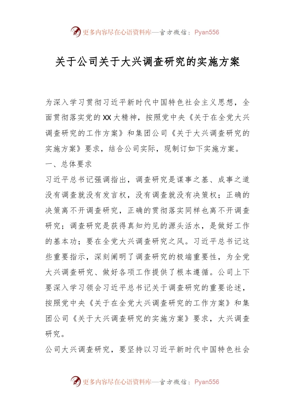 关于公司关于大兴调查研究的实施方案.docx_第1页