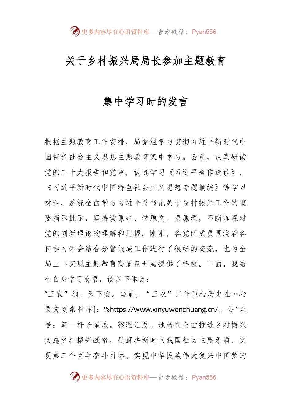 关于乡村振兴局局长参加主题教育集中学习时的发言.docx_第1页