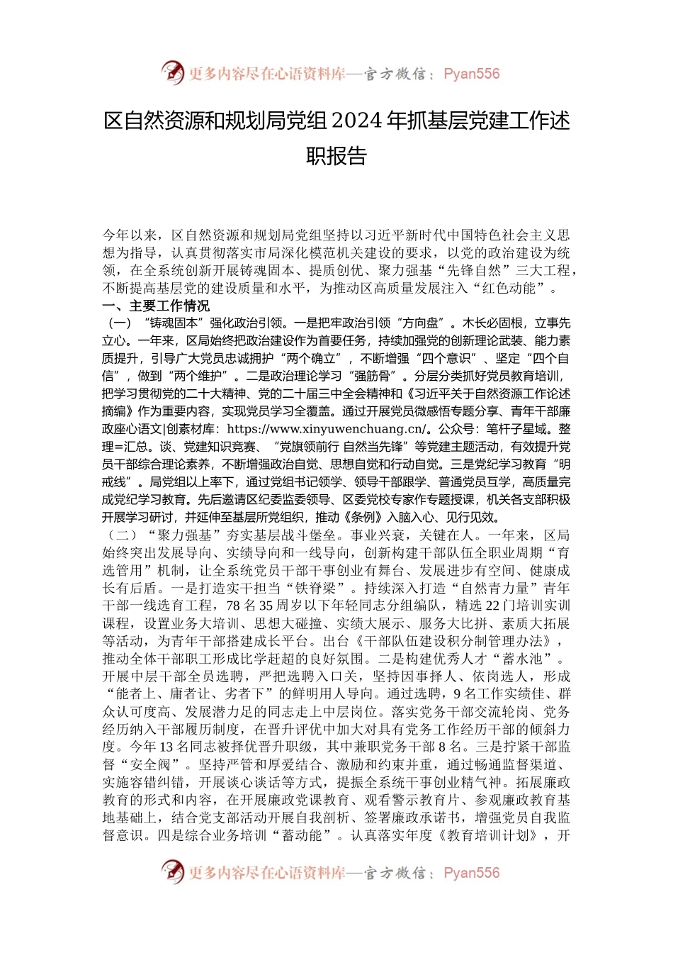 区自然资源和规划局党组2024年抓基层党建工作述职报告.docx_第1页