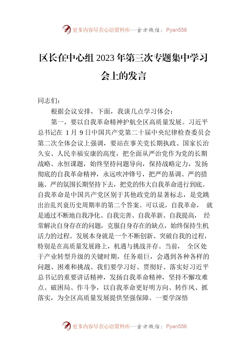 区长在中心组2023年第三次专题集中学习会上的发言.docx_第1页