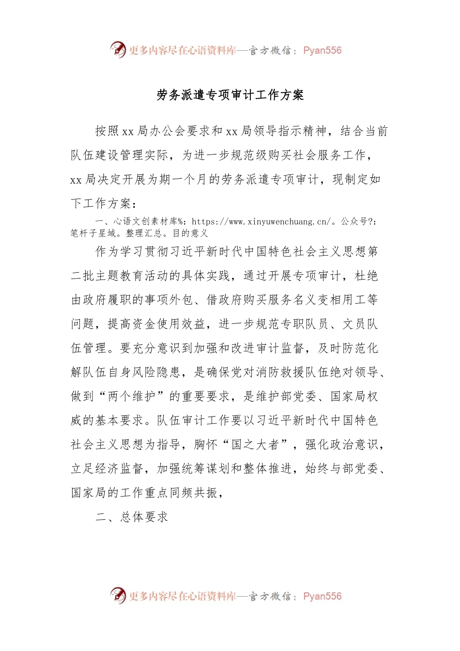 劳务派遣专项审计工作方案.docx_第1页