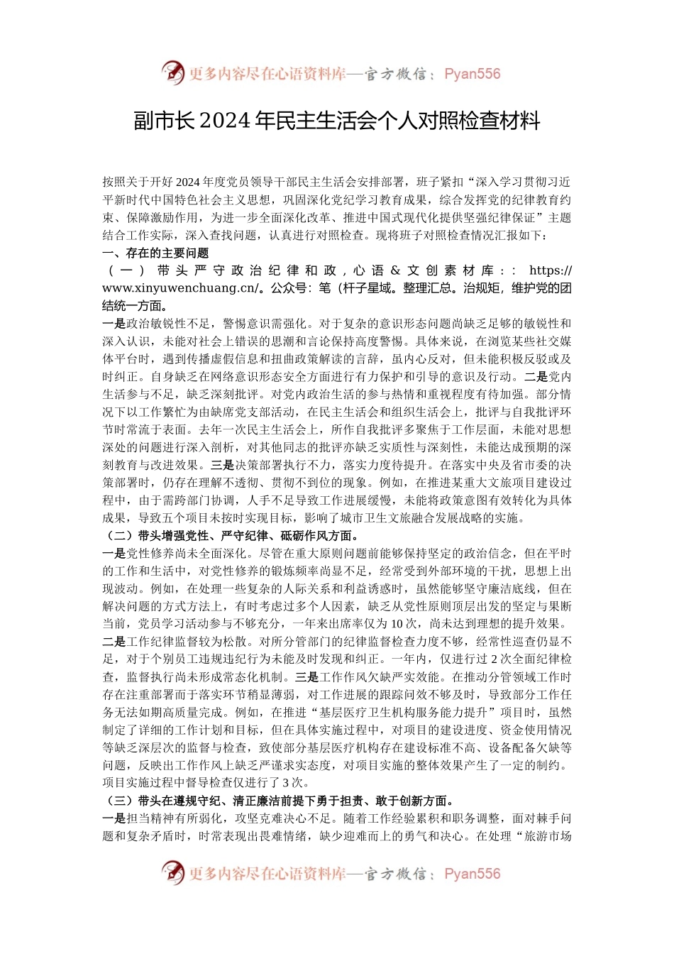 副市长2024年民主生活会个人对照检查材料.docx_第1页
